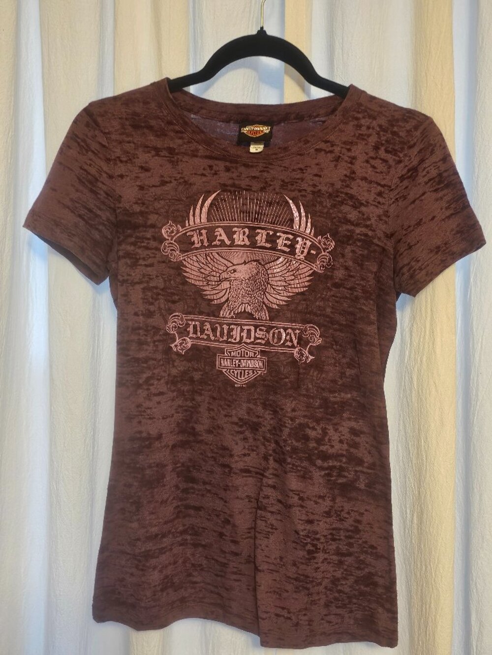 Harley Davidson Women’s M Burgundy Burnout Tee Eagle Ocean City MD 2010
